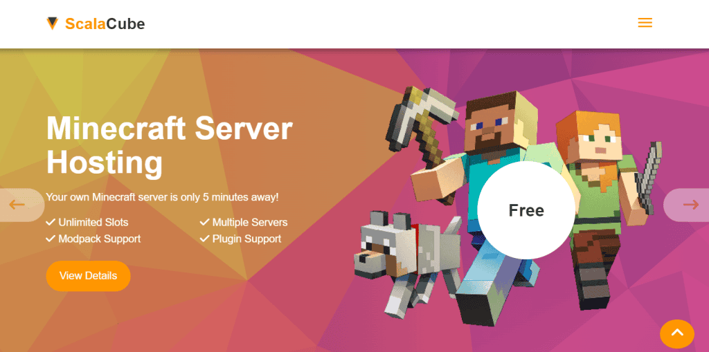 Landing page dell'hosting del server di gioco ScalaCube
