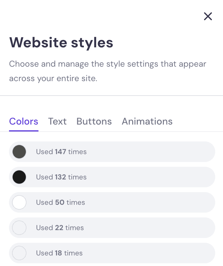 Menu degli stili del sito web - primo piano
