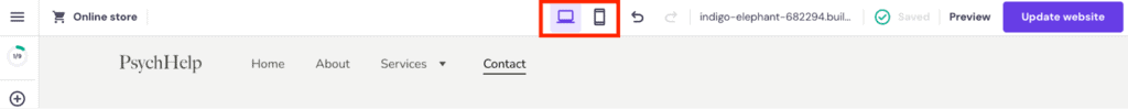 Icona dell'editor mobile nella barra di navigazione superiore