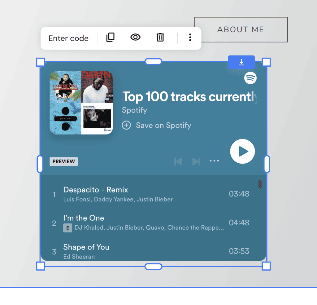Lettore di playlist Spotify incorporato in un sito web