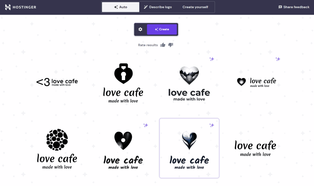 Interfaccia del logo maker di Hostinger