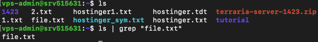 Il comando grep filtra l'output di ls