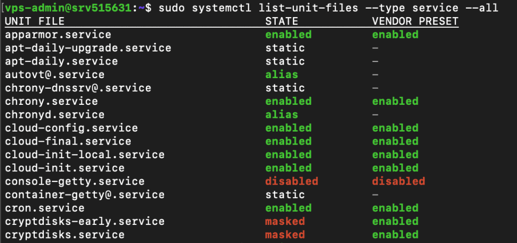Il comando systemctl elenca tutti i servizi