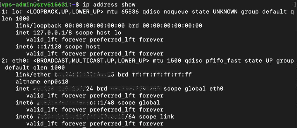 il comando ip mostra le informazioni sull'indirizzo IP del sistema
