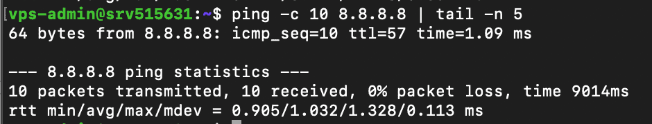 Il comando tail stampa le ultime cinque righe di ping
