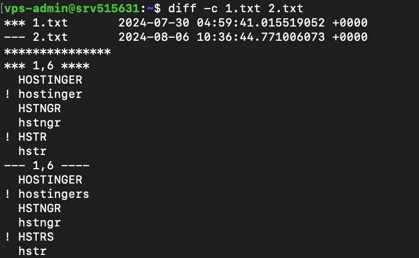 Il comando diff mostra le differenze tra i file in formato contestuale