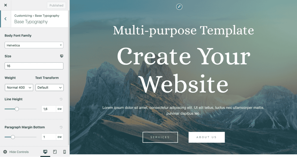 Pagina dell'editor di Astra del tema premium di WordPress