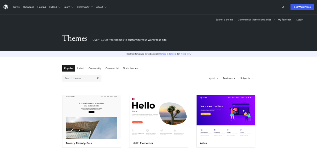 Directory dei temi di WordPress