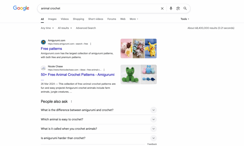 SERP di Google per un determinato argomento