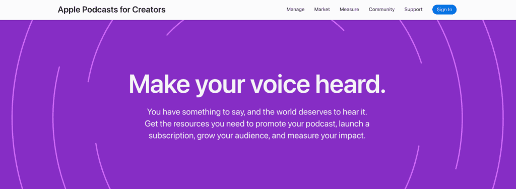 Homepage di Podcasters apple