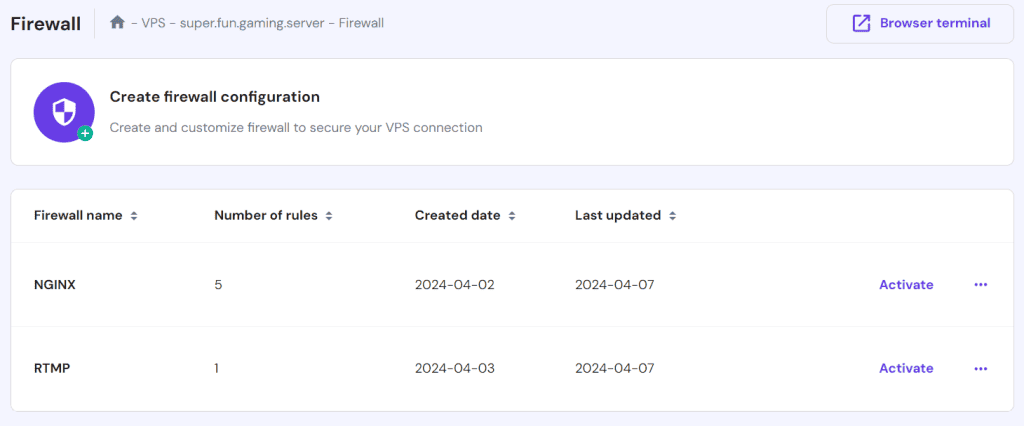 Strumento di gestione del firewall integrato nell'hPanel