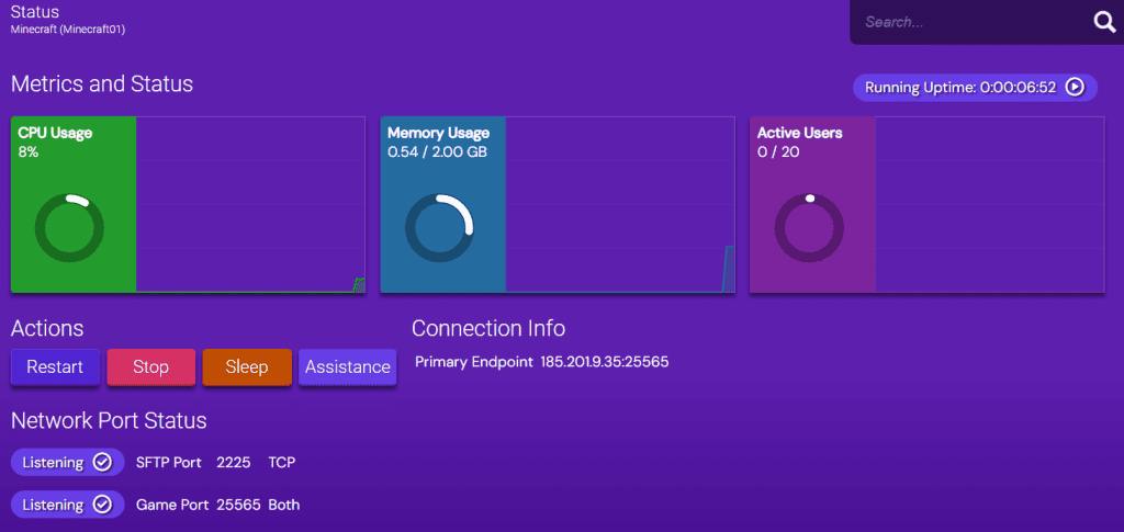 Monitoraggio delle risorse nel Game panel di Hostinger