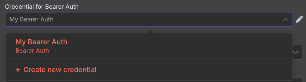Menu per la creazione delle credenziali per una nuova autorizzazione portatore su n8n