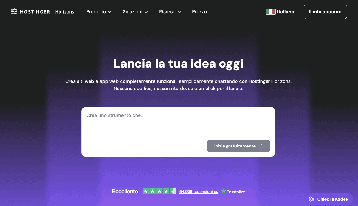 Landing page di Hostinger Horizons