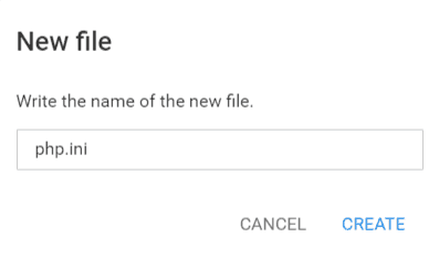 Nuovo file pop-up con il nome del file php.ini scritto
