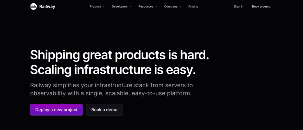 Landing page di Railway