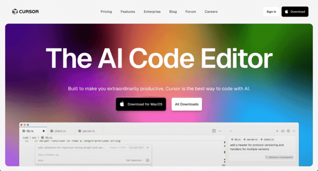 Homepage di Cursor AI