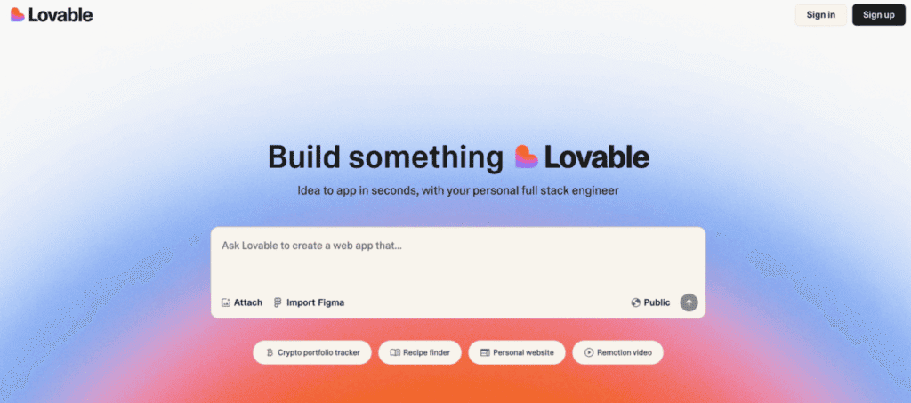 Homepage di Lovable