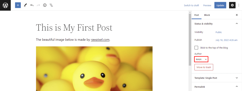 Cambiare l'autore di un post tramite l'editor di WordPress