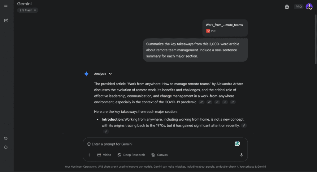 L'interfaccia di Gemini che riassume un PDF
