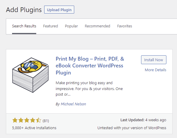 Installazione del plugin Print My Blog su WordPress