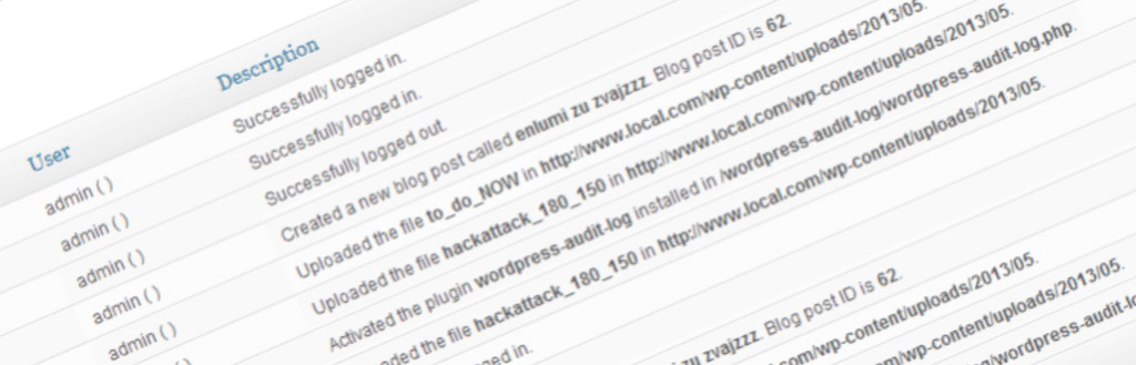 Schermata del registro di sicurezza di WP Audit