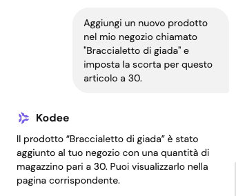 Kodee crea un nuovo prodotto e ne imposta la quantità nel magazzino su WooCommerce
