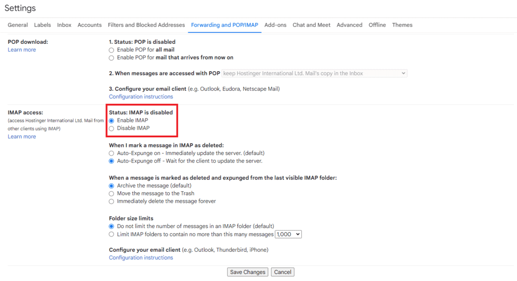 Abilitare IMAP su Gmail