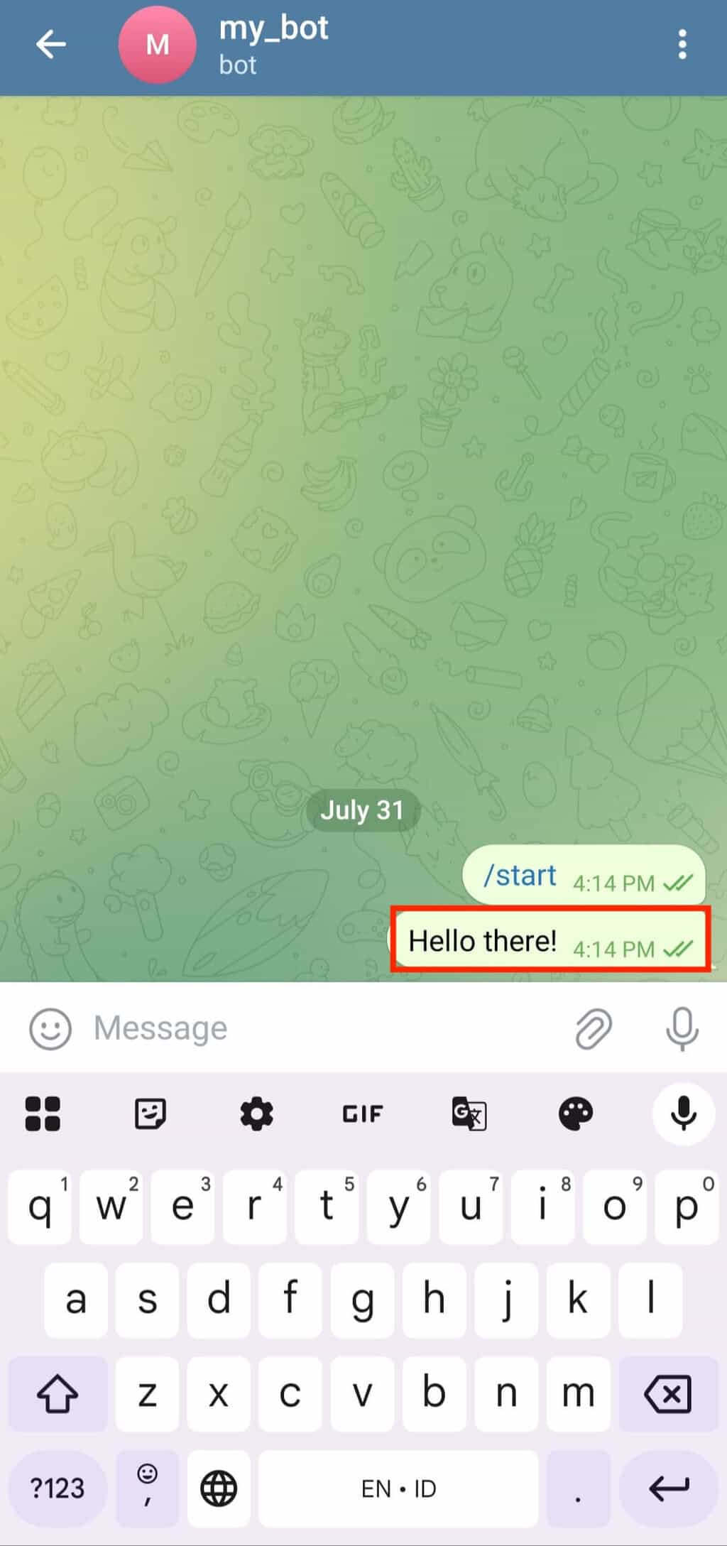 Inviare un messaggio di prova al nuovo bot di Telegram