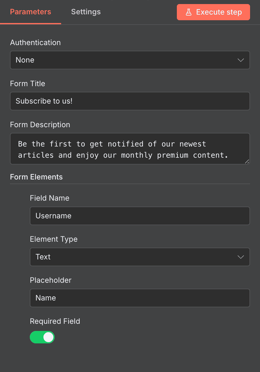 Configurazione del nodo On form submission