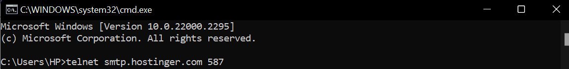 Esecuzione del comando telnet sull'interfaccia del prompt dei comandi di Windows