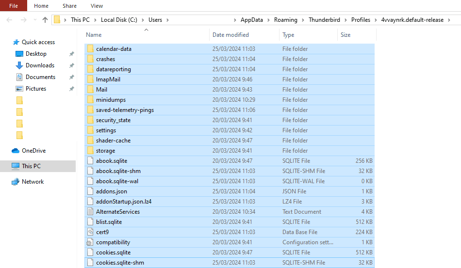 Apertura della cartella del profilo di Thunderbird su un computer Windows