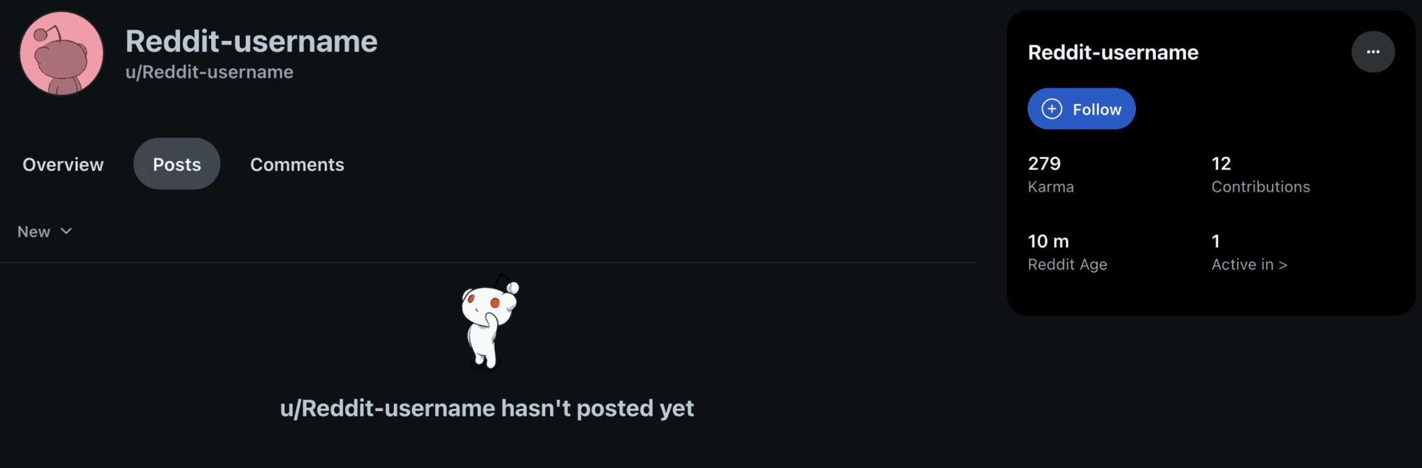 Un esempio di pagina del profilo su Reddit