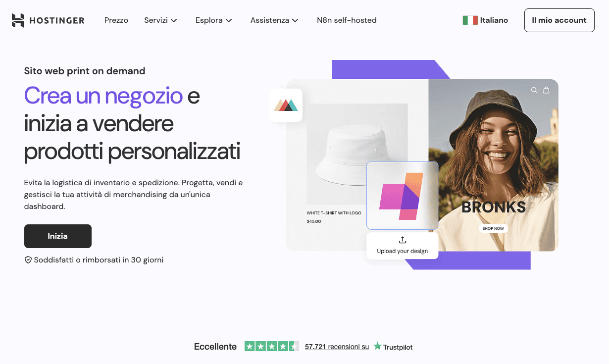 Landing page di Hostinger print on demand
