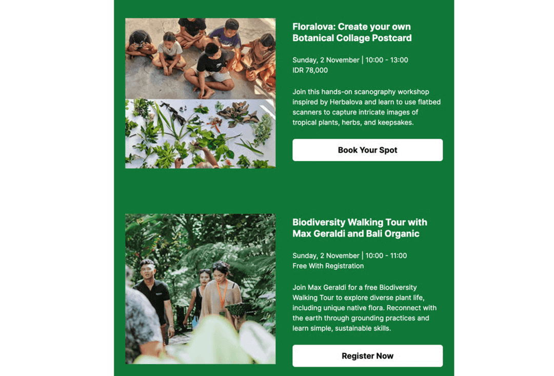 Esempio di pattern a forma di F sulla newsletter dell'Ubud Writers & Readers Festival