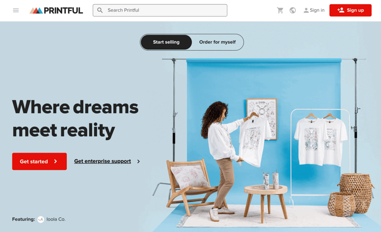 Homepage di Printful