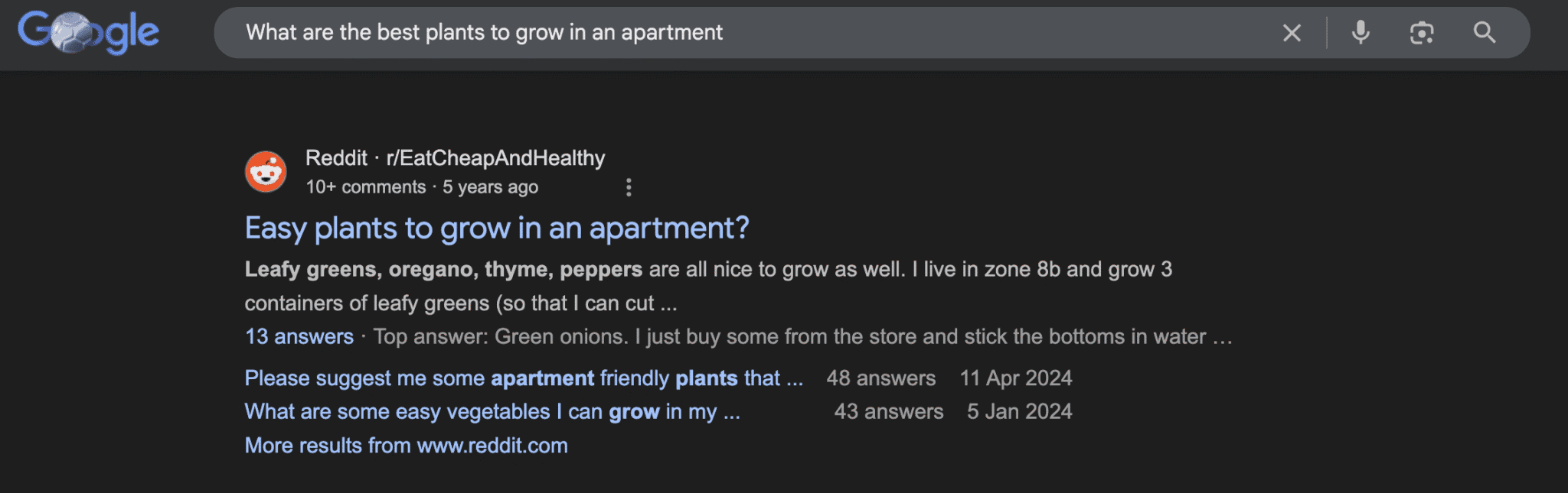 Reddit su una pagina dei risultati di ricerca di Google