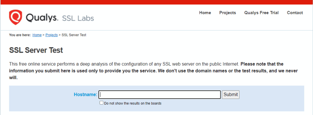 Pagina di test del server SSL dei laboratori Qualys SSL