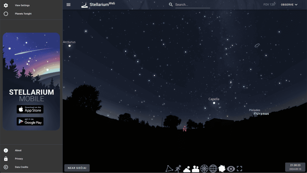 Homepage di Stellarium