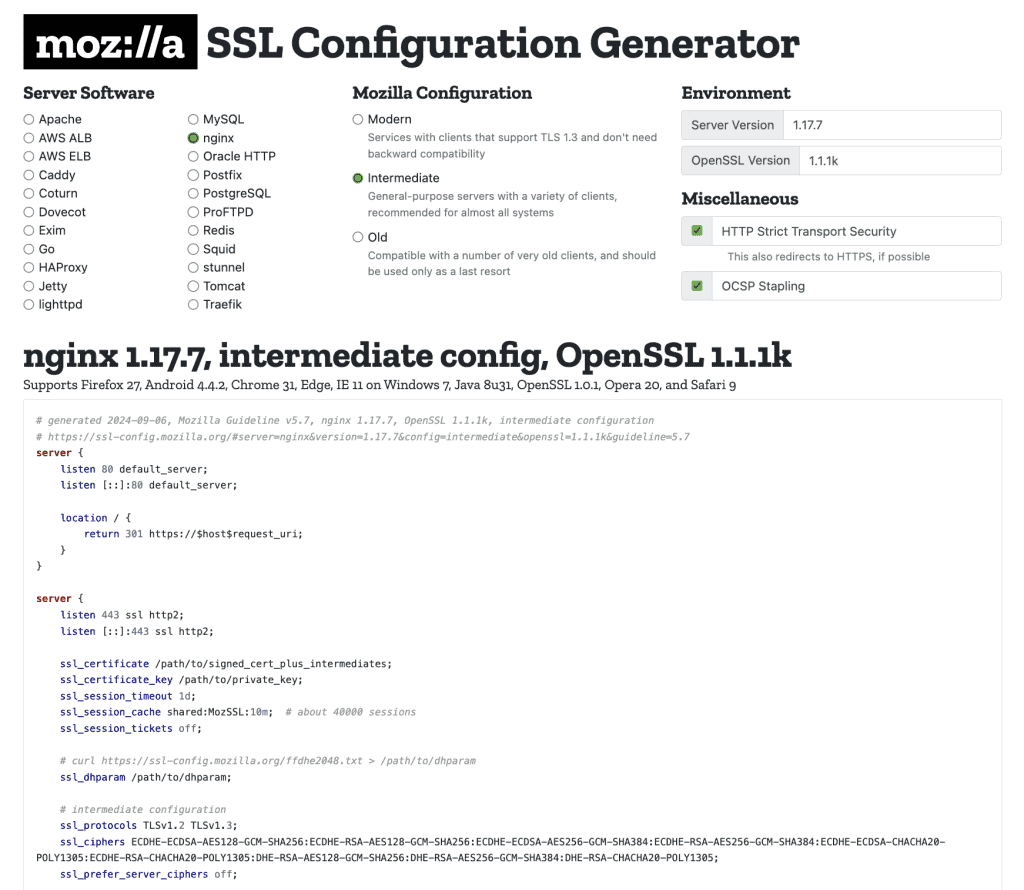Generatore di configurazione SSL di Mozilla