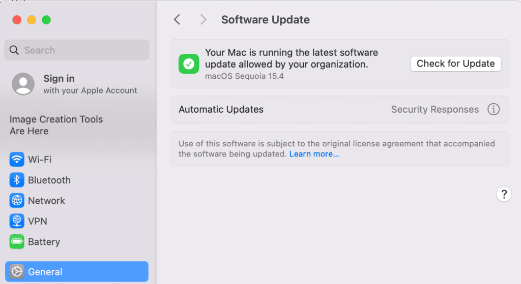 Menu di aggiornamento del sistema operativo di macOS