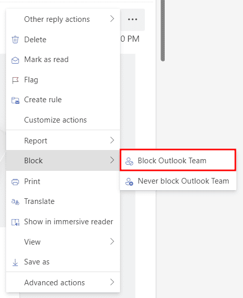 Altre impostazioni in Outlook, con l'evidenziazione della funzione di blocco
