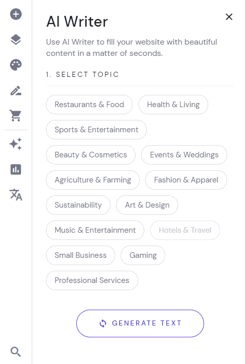 Funzionalit&agrave; AI Writer sul website builder di Hostinger.