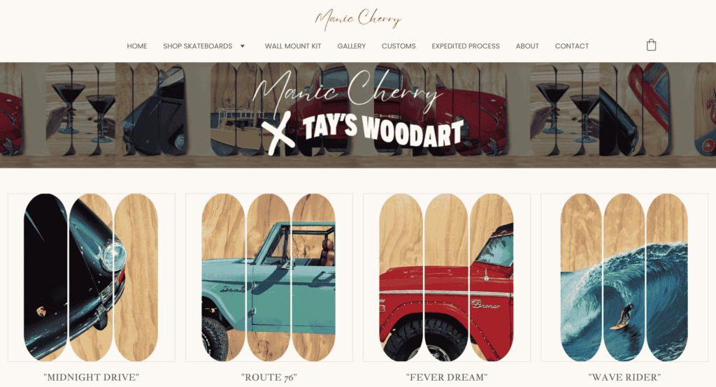 Pagina di categoria dei prodotti Manic Cherry x Tay's Woodart