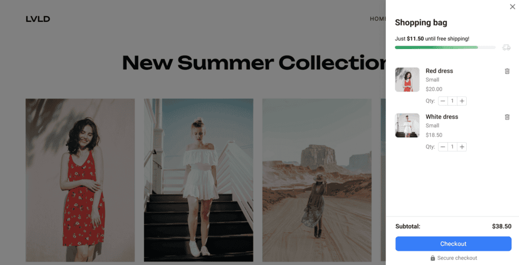 Pannello di checkout che mostra l&rsquo;avanzamento verso la spedizione gratuita