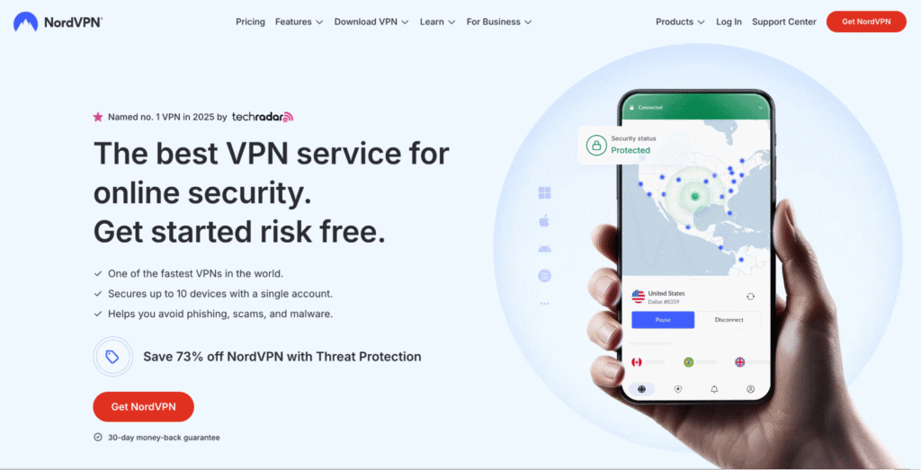 Landing page di NordVPN