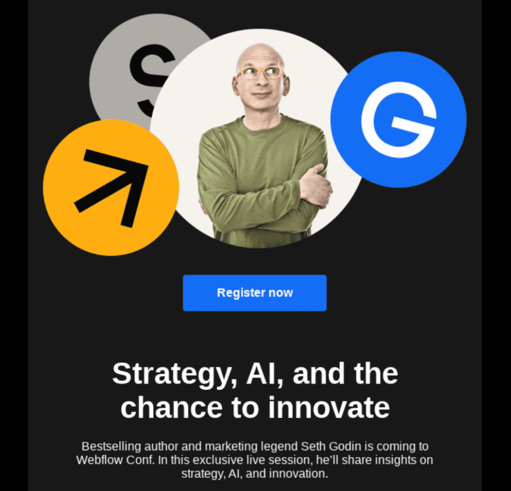 Email di registrazione al webinar di Webflow Conf
