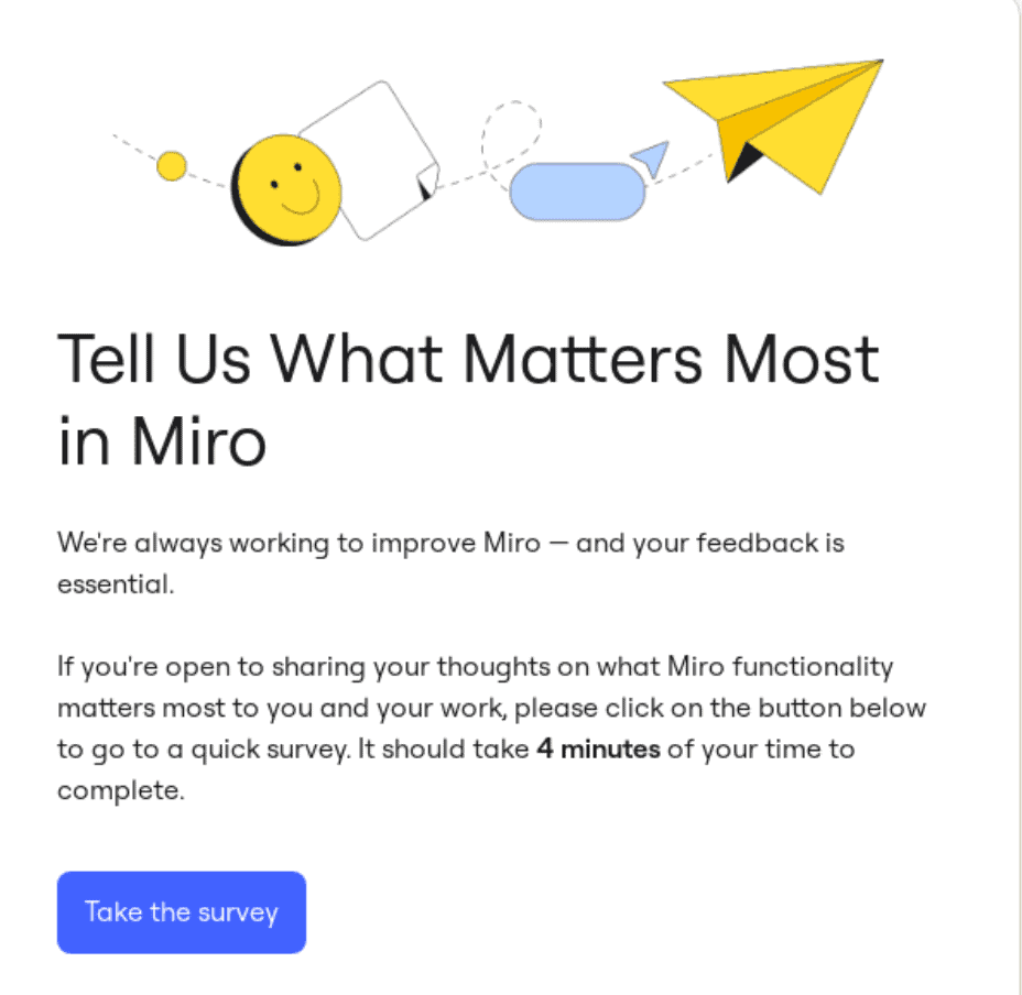 Email del sondaggio di Miro
