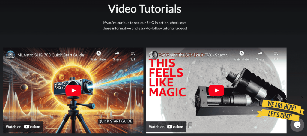 Homepage di MLAstro con video tutorial