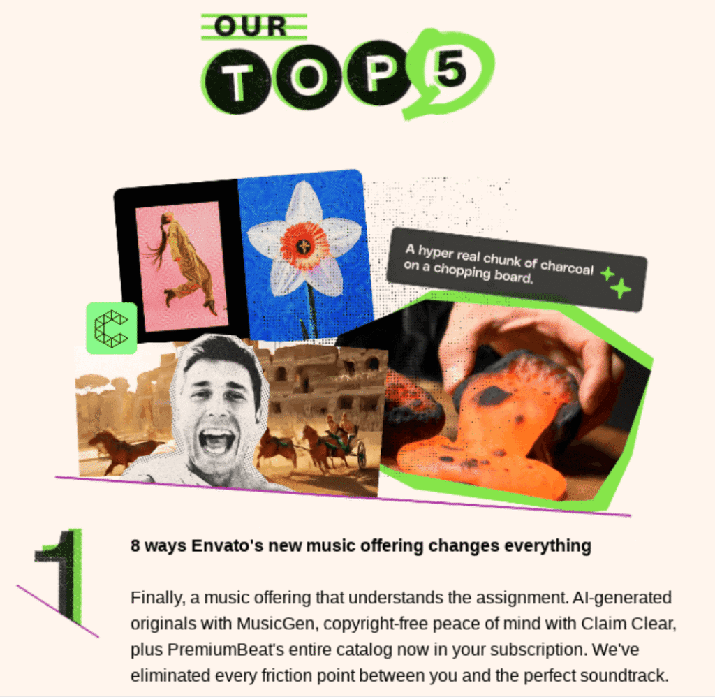 Newsletter di Envato con aggiornamenti dell&rsquo;azienda